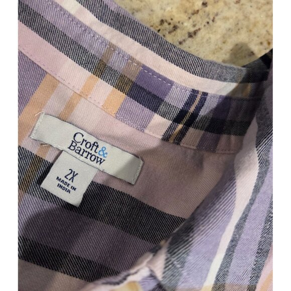 Croft & Barrow Plaid Flannel Shirt Plus Sz 2X Purple Pink Long Sleeve Cotton - Picture 9 of 14